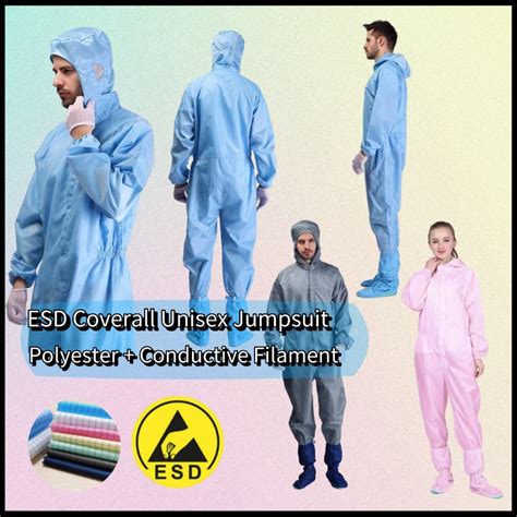 Esd Esd Unisex Jumpsuit Washable Reusable Cleanroom Ppe