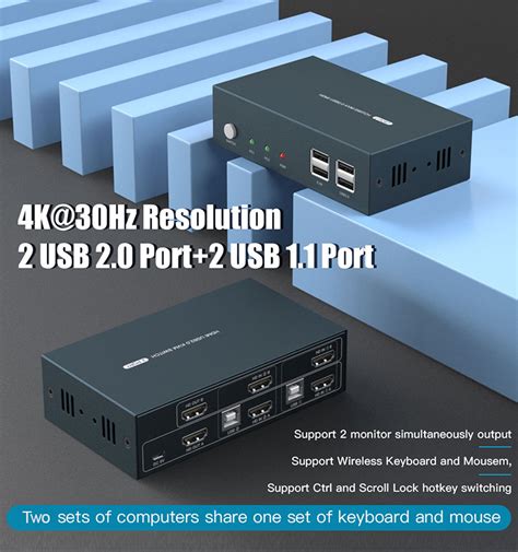 2 Port Usb Switch 4k Dual Monitor Edid Hot Key Buttons Control Switch Hdmi Kvm Switch Kvm