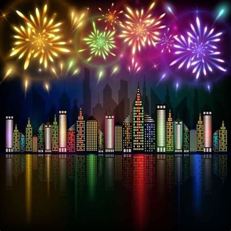 City Night With Fireworks Background Vector Fireworks Background