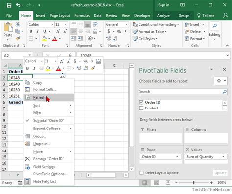 Ms Excel 2016 How To Refresh A Pivot Table