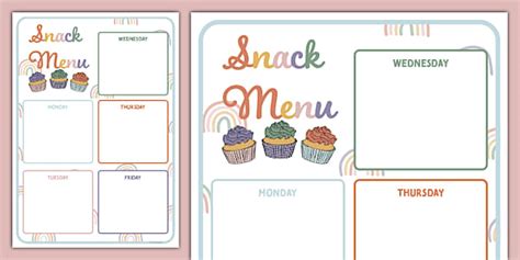 Muted Rainbow Themed Snack Menu Display Poster Twinkl