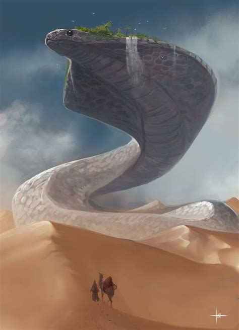 Giant Snake In Desert Fantasy Creatures Art Fantasy Beasts Fantasy