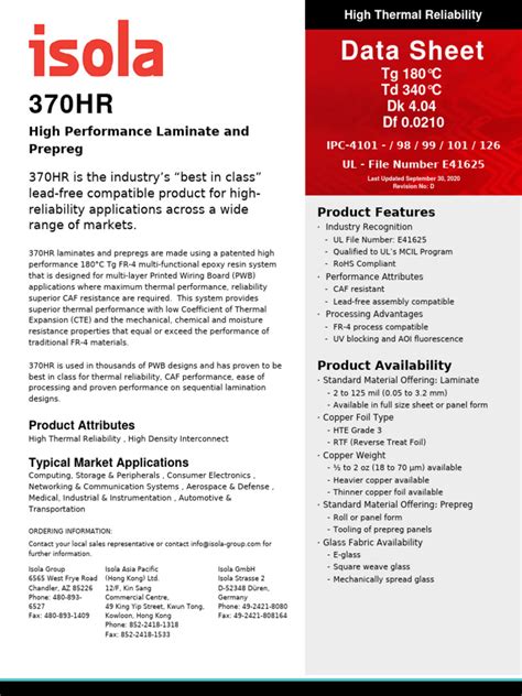 370HR Datasheet | PDF | Printed Circuit Board | Electrical Engineering