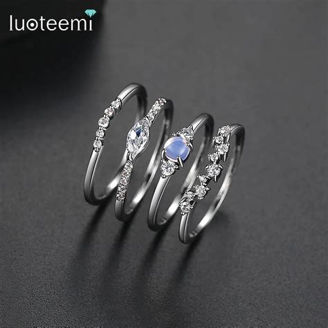 LUOTEEMI Conjuntos de Anillos de diseño Simple para mujer Anillos de