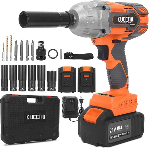 Kuccmo 21v Cordless Impact Wrench Kit Max Torque 442 Ft Lbs 600nm Impact Wrench 1 2 Cordless