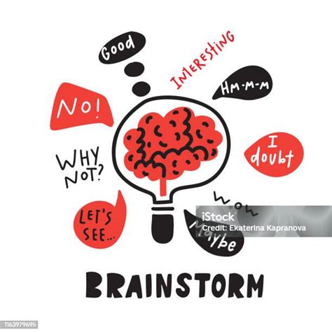 Brainstorm Funny Hand Drawn Illustration Of Brainstorming Process Brain