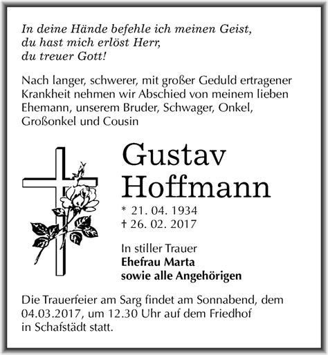 Traueranzeigen Von Gustav Hoffmann Abschied Nehmen De