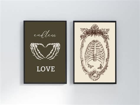 Skeleton Wall Art Set Of 2 Prints Fall Wall Art Etsy