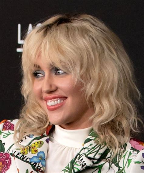 Miley Cyrus Medium Wavy Light Blonde Bob Haircut