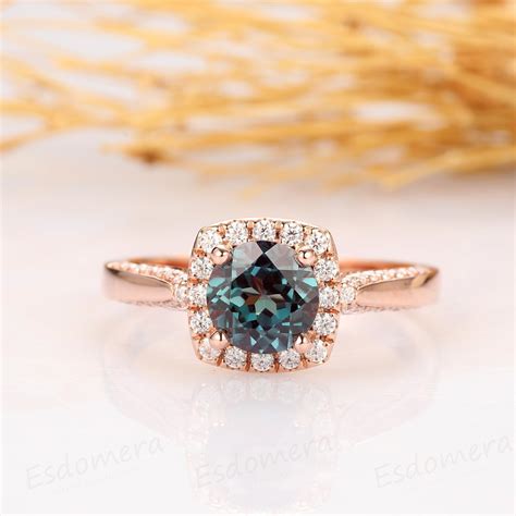 June Birthstone Ring 125ct Round Cut Alexandrite Wedding Etsy