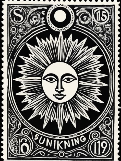 Premium Free Ai Images Black And White Linocut Postage Stamp Sun King