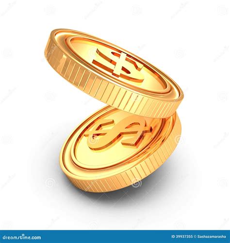 Two Gold Dropping Coins With Shadow On White Background Stock