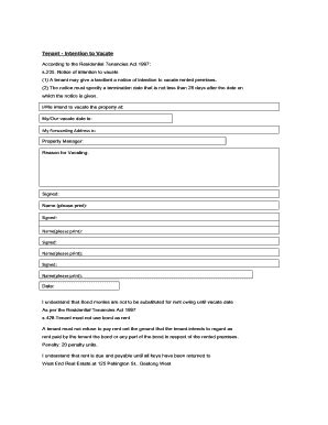 Fillable Online Tenant Intention To Vacate Fax Email Print PdfFiller