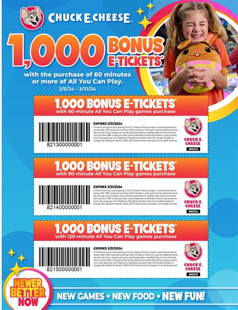 Chuck E Cheese Vouchers 2024 Chuck E Cheese Coupon Codes 2024 Chuck E