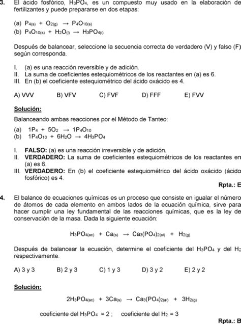 Reacciones Qu Micas Balance De Ecuaciones Ejercicios Resueltos Pdf