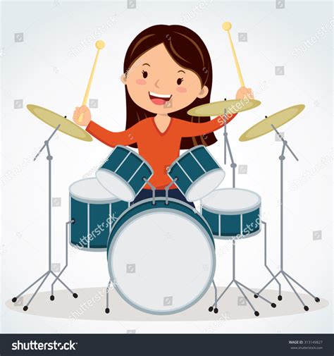 Female Drummer Vector Illustration Of A Young Woman Playing Drums