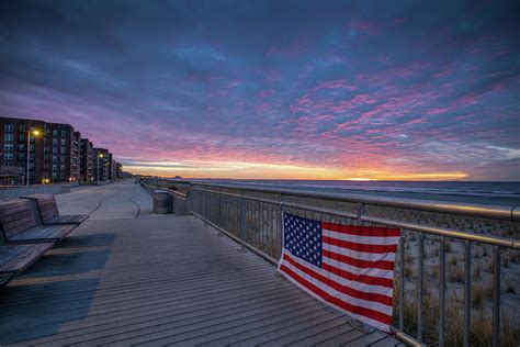 American Flag Sunrise, Rockaway Beach New York Photograph by Mike Deutsch