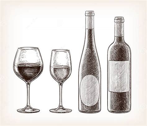 Wine Bottles And Glasses Stock Vector Illustration Of Etching 86616893