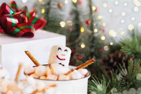 Hot Cocoa With Marshmallows In Snowman Mug Stock Photo Image Of Cocoa Sweet