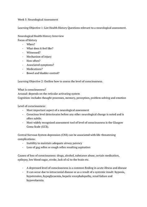 Nur1112 Nursing Week 5 Neurological Assessment Week 5