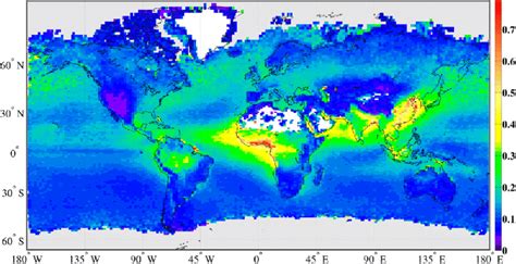 Map Of The 1° Resolution Global Aod At 0555 μm Retrieved With The