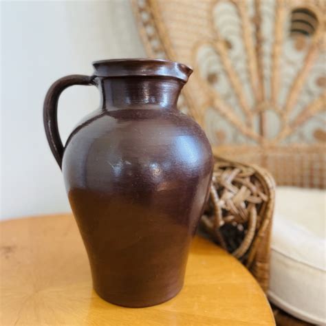 Vase Pichet Cruche En Gr S C Ramique Ancien Verniss Marron Vintage