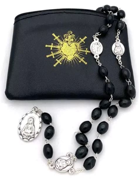 Made Italy Seven Sorrows Of Mary Rosary Chaplet Black Wood Beads