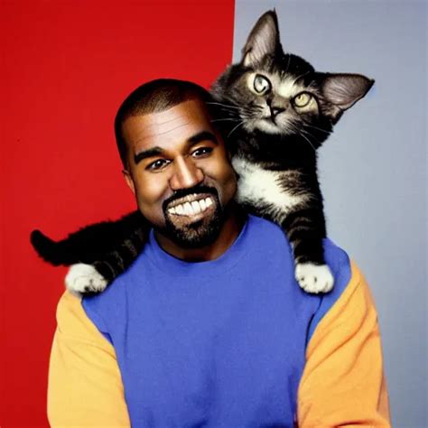 Kanye West Happy While Holding A Cat For A 1990s Stable Diffusion