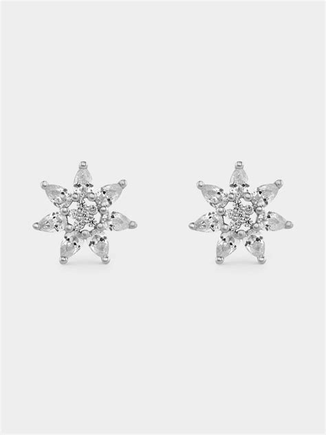 Sterling Silver Cubic Zirconia Flower Stud Earrings