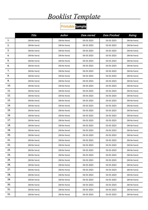 10 Free Booklist Templates Printable Samples