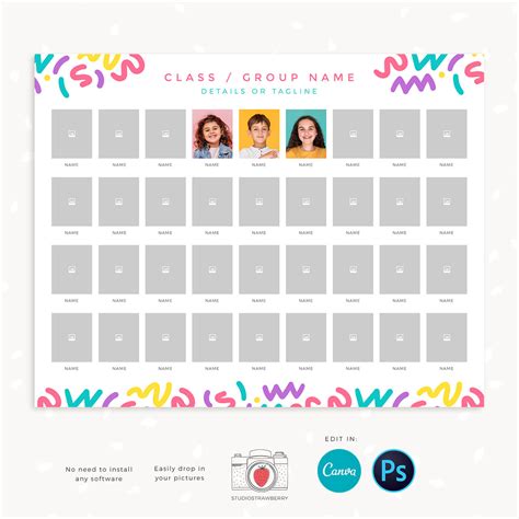 School class composite template for Canva & Photoshop – Strawberry Kit