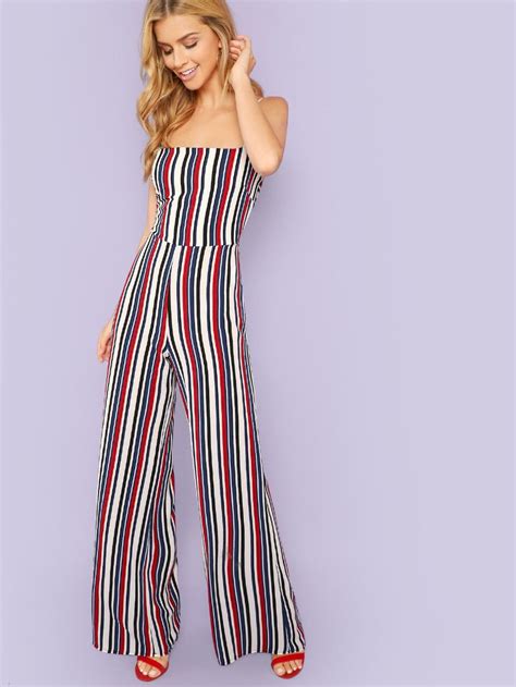 Stripe Halter Jumpsuit Shein Sheinside Jumpsuit Halter Jumpsuit