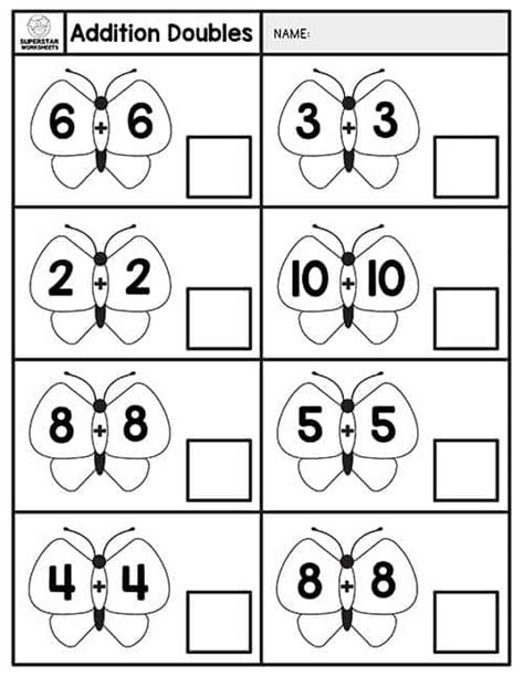 Addition Doubles Worksheets Superstar Worksheets