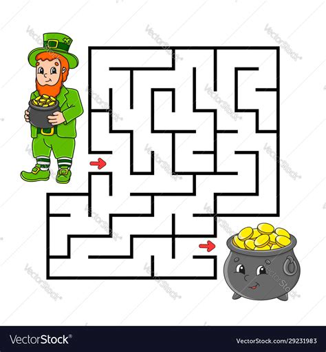 Square maze game for kids leprechaun and pot Vector Image