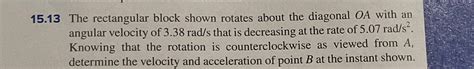 15 13 The Rectangular Block Shown Rotates About The Chegg