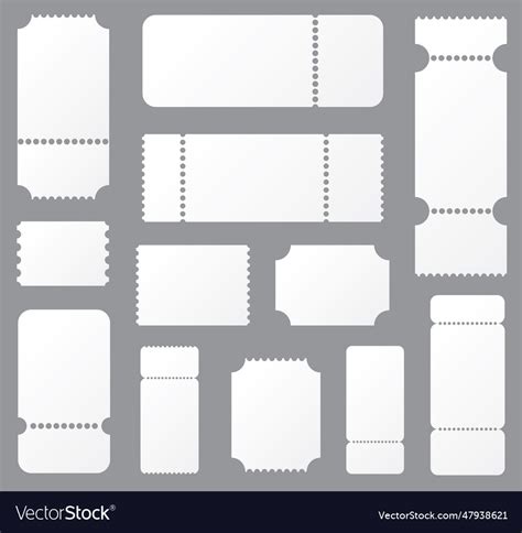 Set blank ticket template concert ticket lottery Vector Image