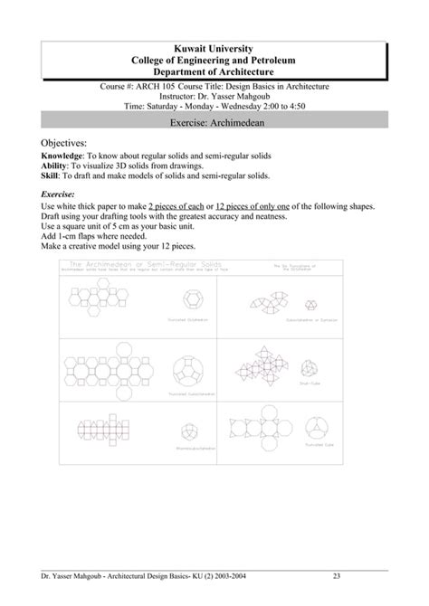 Architectural Design Basics Syllabus 2004