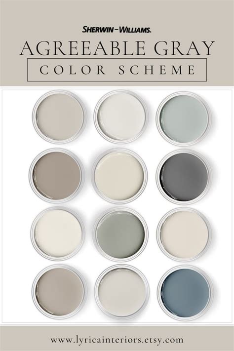 Several Shades Of Gray Paint With The Words Agreeable Gray Color Scheme