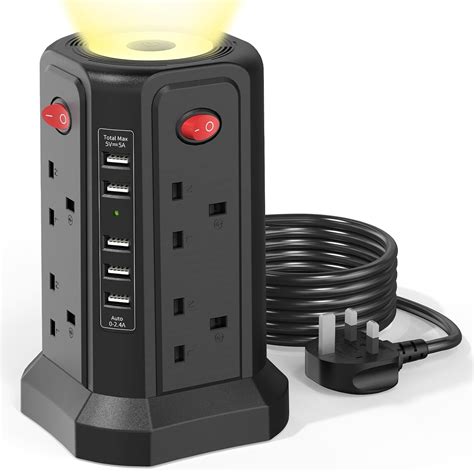 Tower Extension Lead With USB Slots And Night Light 13A 3250W 5 USB