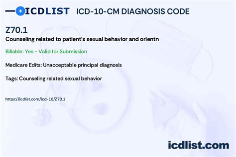 Icd 10 Cm Diagnosis Code Z70 1 Counseling Related To Patient S Sexual Behavior And Orientation