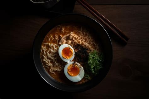 Premium Ai Image Top View Photo Of Ramen Soup Generative Ai