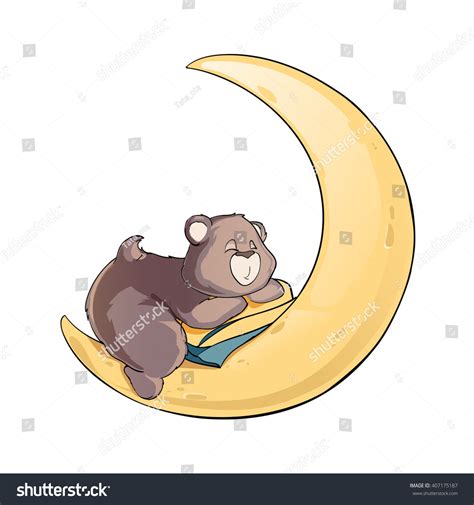 Teddy Bear Sleep On Moon Vector เวกเตอร์สต็อก ปลอดค่าลิขสิทธิ์