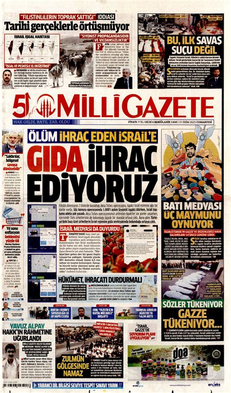 Milli Gazetesi Milli Manşet Oku Haberler 21 Ekim 2023