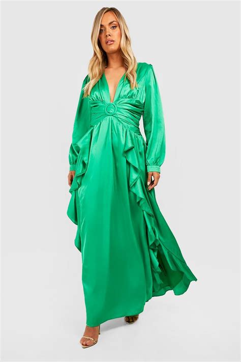 Plus Satin Ruffle Plunge Maxi Dress Boohoo Uk