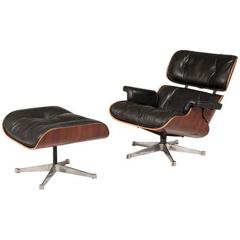 1970s Eames 670 Lounge Chair And 671 Ottoman Black Leather By Icf For