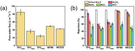 A Pure Water Flux And B Salt And Dye Rejection Of The Tfc And Download Scientific Diagram