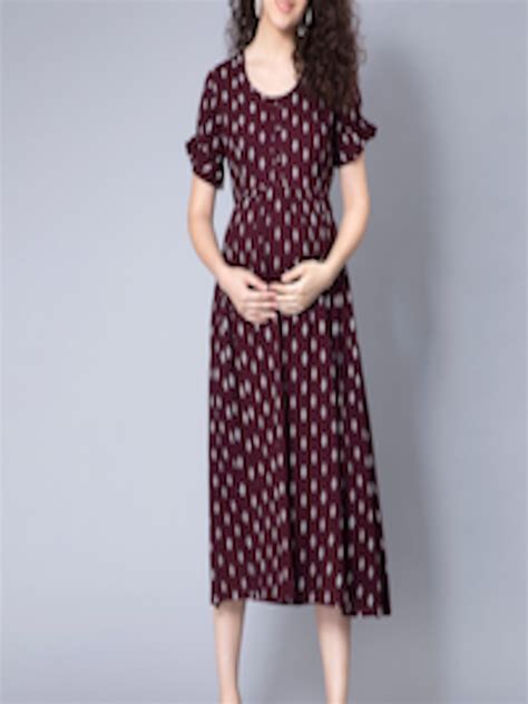 Buy Nightspree Geometric Printed Maternity A Line Midi Dress With Belt