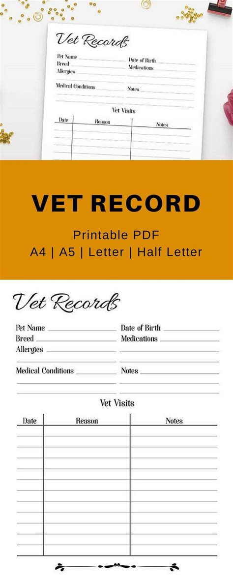 Printable Veterinary Record Instant Download Pdf Snazzy Printables