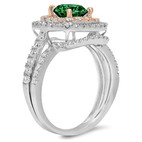 Clara Pucci 18k White Rose Gold Round Cut 1ct Simulated Emerald