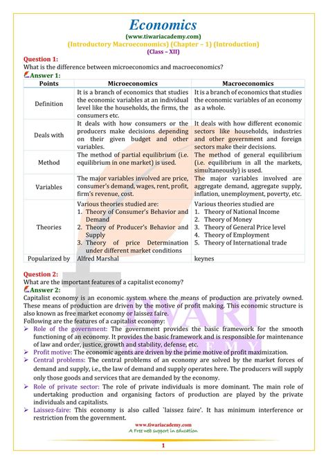 NCERT Solutions For Class 12 Economics Chapter 1 Introduction